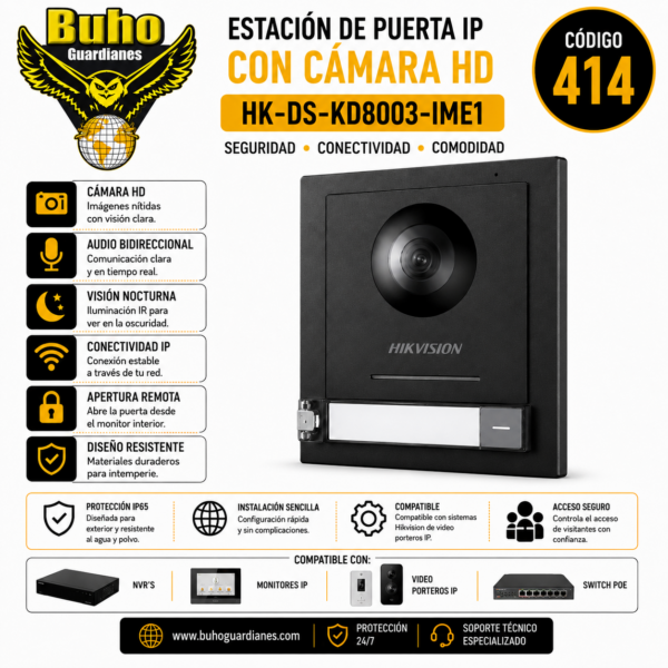 414 - CAMARA VIDEO PORTERO 2MP C/1 BOTON OJO DE PEZ