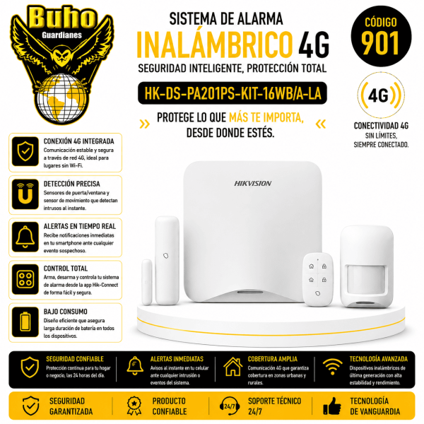 901-AX HOME KIT ALARMA 4G 16 ZONAS. INC: PANEL, PIR, MAGN Y PULSADOR