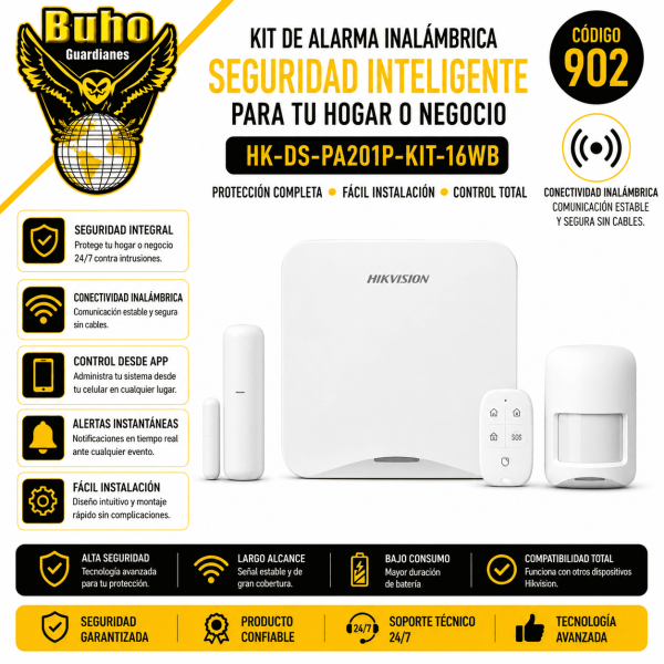 902-AX HOME KIT ALARMA WIFI 16 ZONAS. INC: PANEL, PIR, MAGN Y PULSADOR