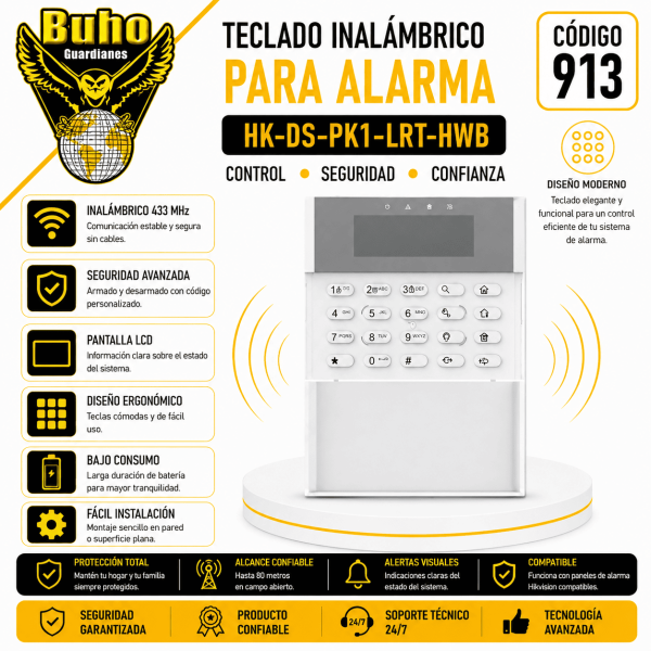 913-AX HYBRID PRO TECLADO LCD PARA PANEL DE ALARMA DS-PHA64