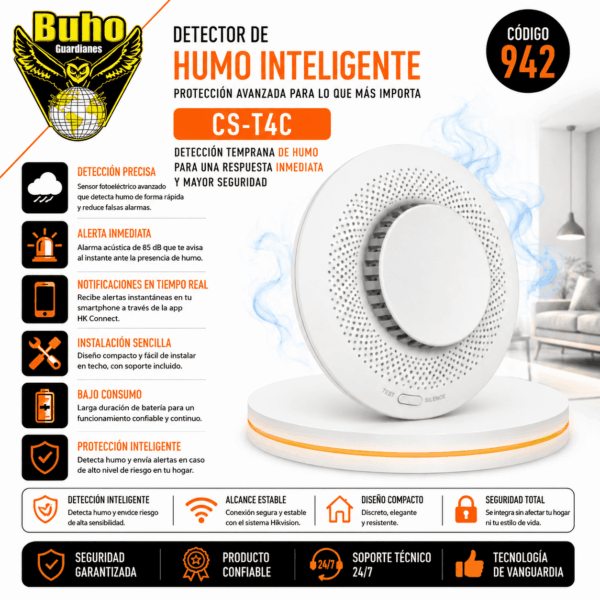 942 SENSOR DE HUMO INALAMBRICO CON SIRENA Y LUZ ESTROBOSCOPICA