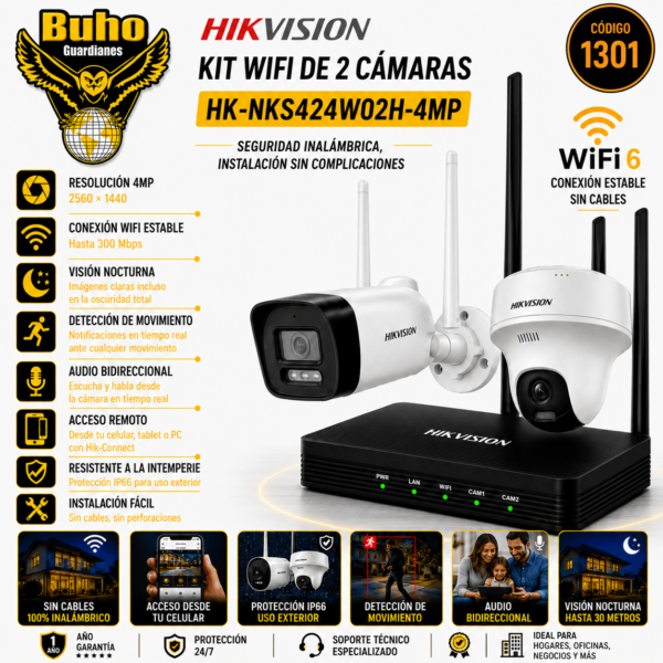 1301-EASYLINK KIT WIFI 4MP CON NVS + CAMARA PT TURRET INT + CAMARA BULLET