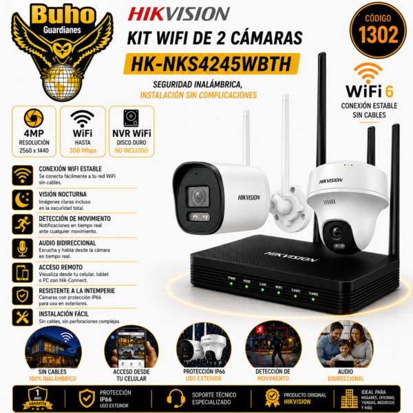 1302 - EASYLINK KIT WIFI 6 CON NVS + PT TURRET 5MP INT + BULLET 4MP
