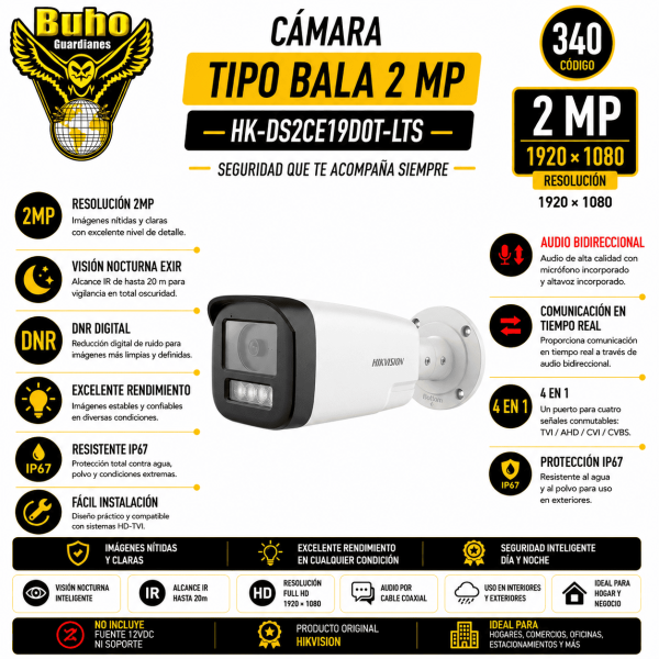 340-BULLET 2MP SMART HYBRID LIGHT IR80M 2.8MM C/AUDIO 2 VIAS