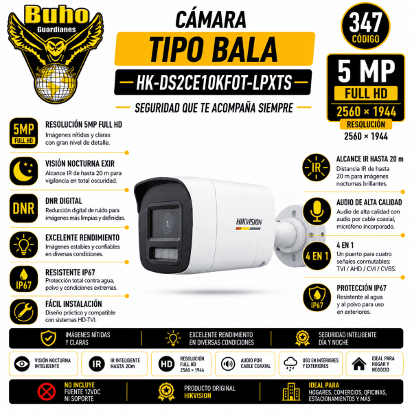 347-BULLET 3K COLORVU SMART HYBRID LIGHT IR20M 2.8MM C/AUDIO 2 VIAS