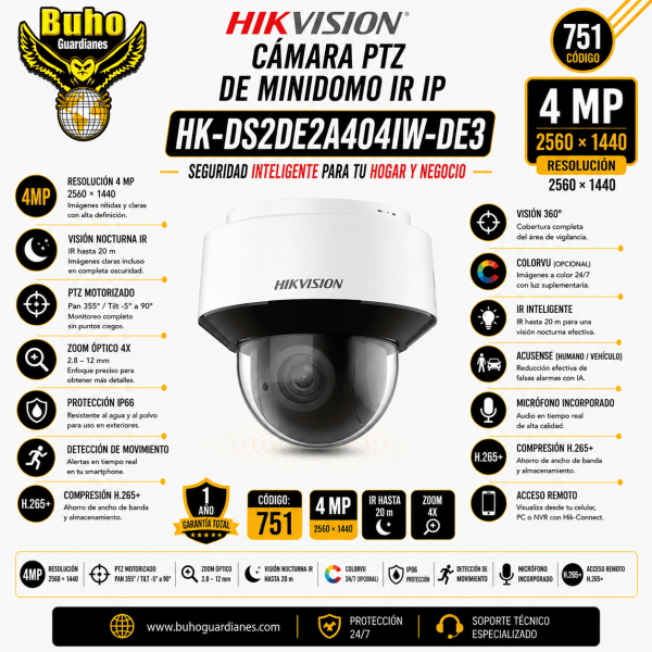 751-DOMO IP PTZ INT/EXT 4MP IR 20M ZOOM 4X (2.8-12MM)