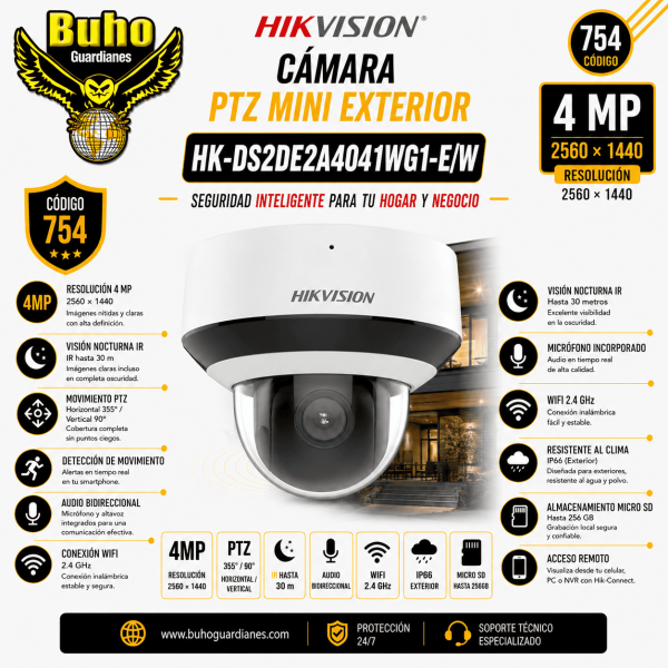 754-DOMO IP PTZ WIFI INT/EXT 4MP IR 20M ZOOM 4X ACUSENSE