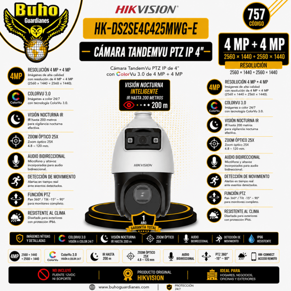 757-TANDEMVU PTZ IP 4" 4MP 25X + 4MP 2.8MM