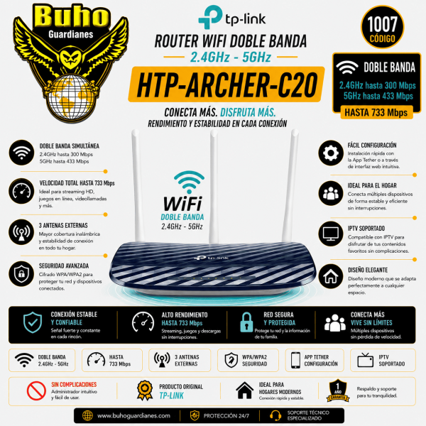 1007-ROUTER WIFI DOBLE BANDA 2.4-5GHZ 3 ANTENAS