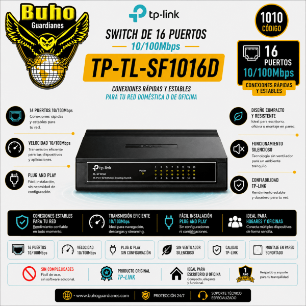 1010-SWITCH 16P 10/100MBPS. CASE PLASTICO