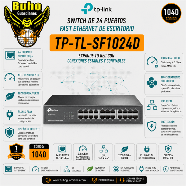 1040-SWITCH 24P 10/100MBPS. CASE RACKEABLE 13" 1U