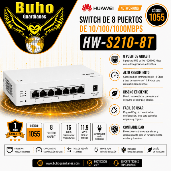 1055 - SWITCH 8P X 10/100/1000 BASE-T,2PX100M/GE/2.5GE SFP. CAPACIDAD 16GBPS