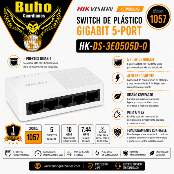 1057 - SWITCH GIGABIT DE 5 PUERTOS 1000 MBPS PLASTICO