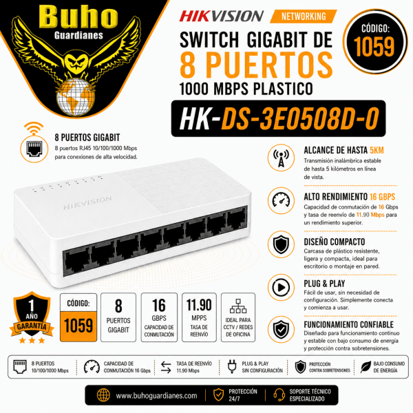 1059 - SWITCH GIGABIT DE 8 PUERTOS 1000 MBPS PLASTICO