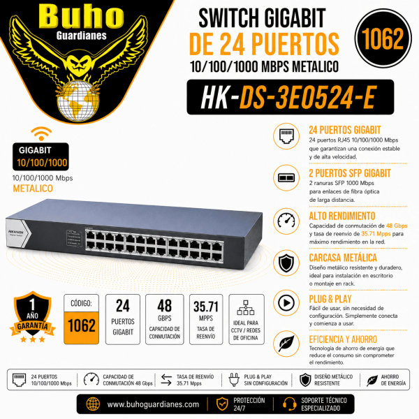1062 - SWITCH GIGABIT DE 24 PUERTOS 10/100/1000 MBPS METALICO