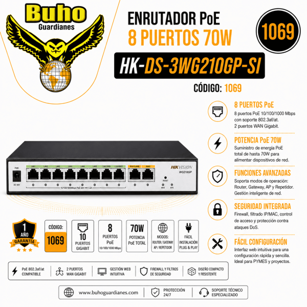 1069 - ROUTER POE 10P 75W / 2P WAN GIGABIT/ 8P LAN POE GIGABIT CON 2P CONMUTABLES LAN/WAN