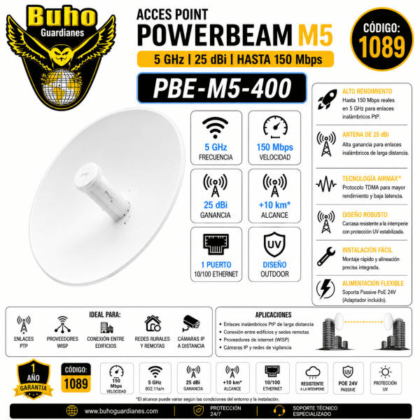 1089 - UBIQUITI PBE-M5-400 Acces Point POWERBEAM M5 25dBi 150MB