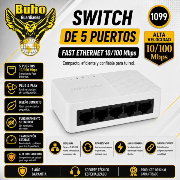 1099- SWITCH 5P HIKVISION DS-3E0105D-O