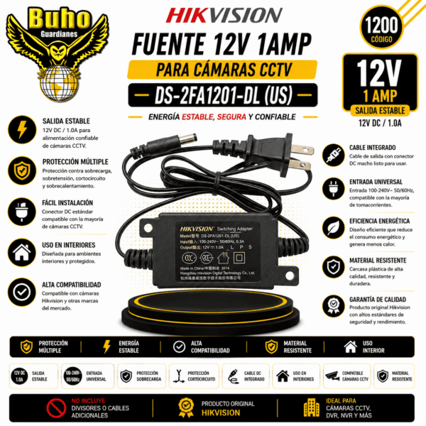 1200-FUENTE DE PODER CCTV 12V 1AMP HIKVISION