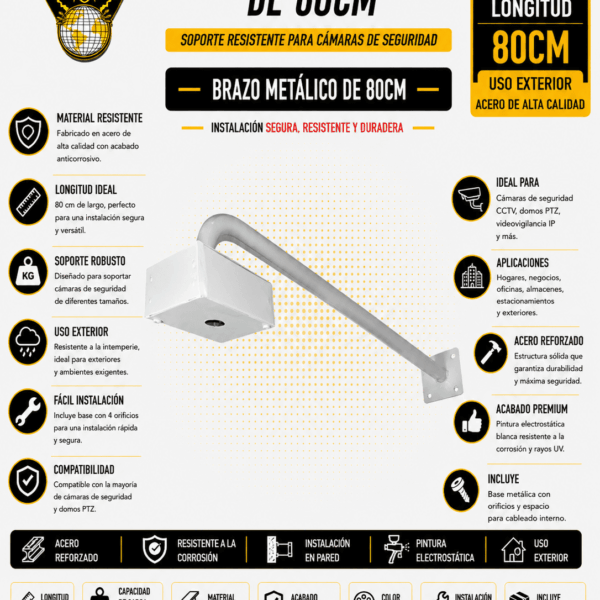 1206-BRAZO METALICO DE 80CM BLANCO