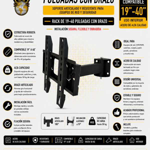 1212-RACK PARA TV DE 19-40 PULGADAS - 1 BRAZO