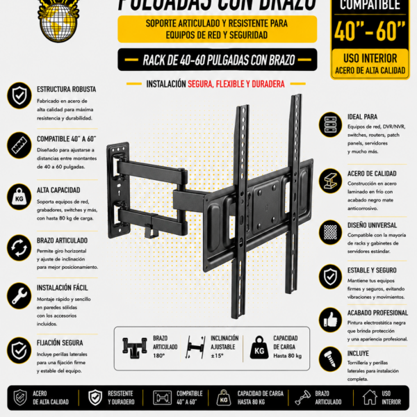 1213-RACK PARA TV DE 40-60 PULGADAS - 1 BRAZO