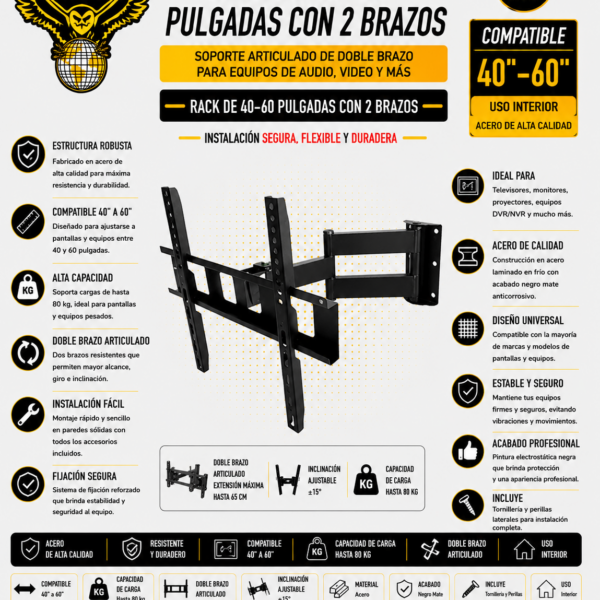 1217-RACK PARA TV DE 40-60 PULGADAS - 2 BRAZOS