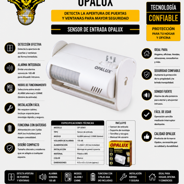 1218-Sensor de Movimiento con Alarma y Timbre Opalux ST-96