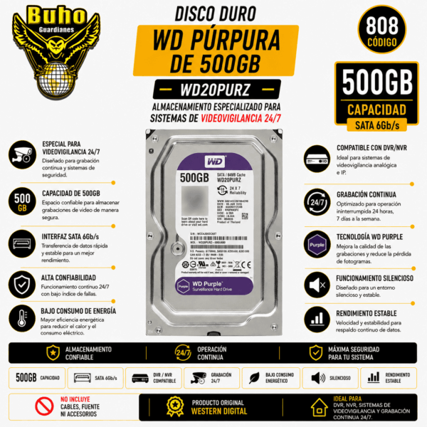 808-Disco Duro Interno Wd Púrpura 500 Gb
